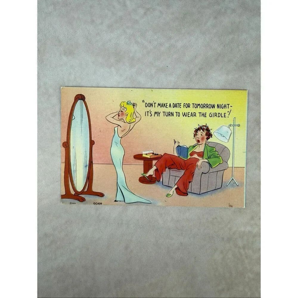 Vintage 1940s Women’s Girdle Postcard Funny Humor Unposted MMW